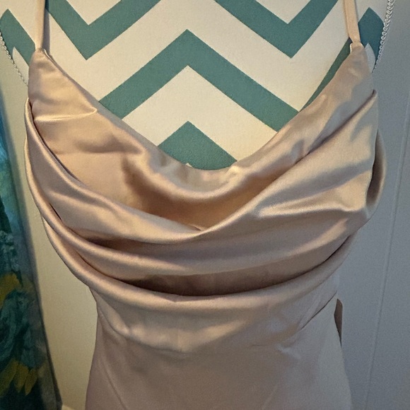 NWT Revelry Skye Satin Bridesmaid Dress Gold Champagne Size 10 Petite Maxi - Picture 3 of 8
